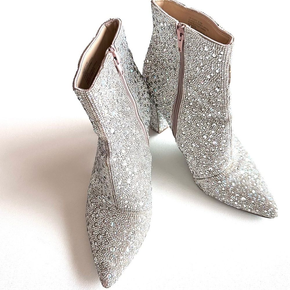 Betsey Johnson SB-Cady 8.5M Glittering Silver Heeled Booties - Picture 3 of 8
